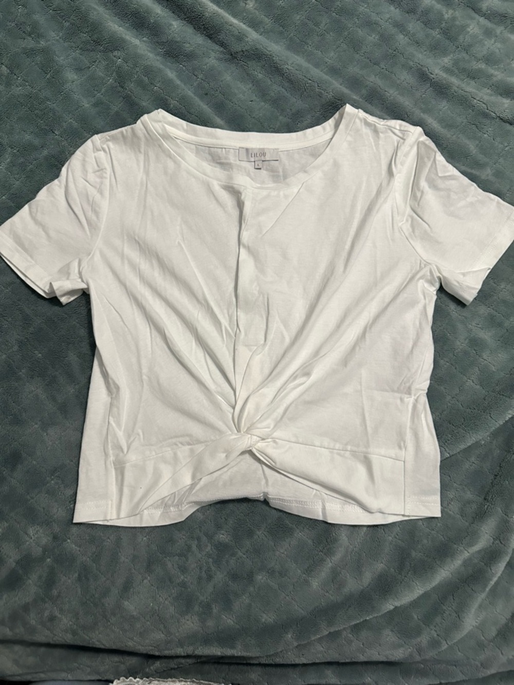 Lilou White Twist-Knot Short Sleeve Crop Top NWOT